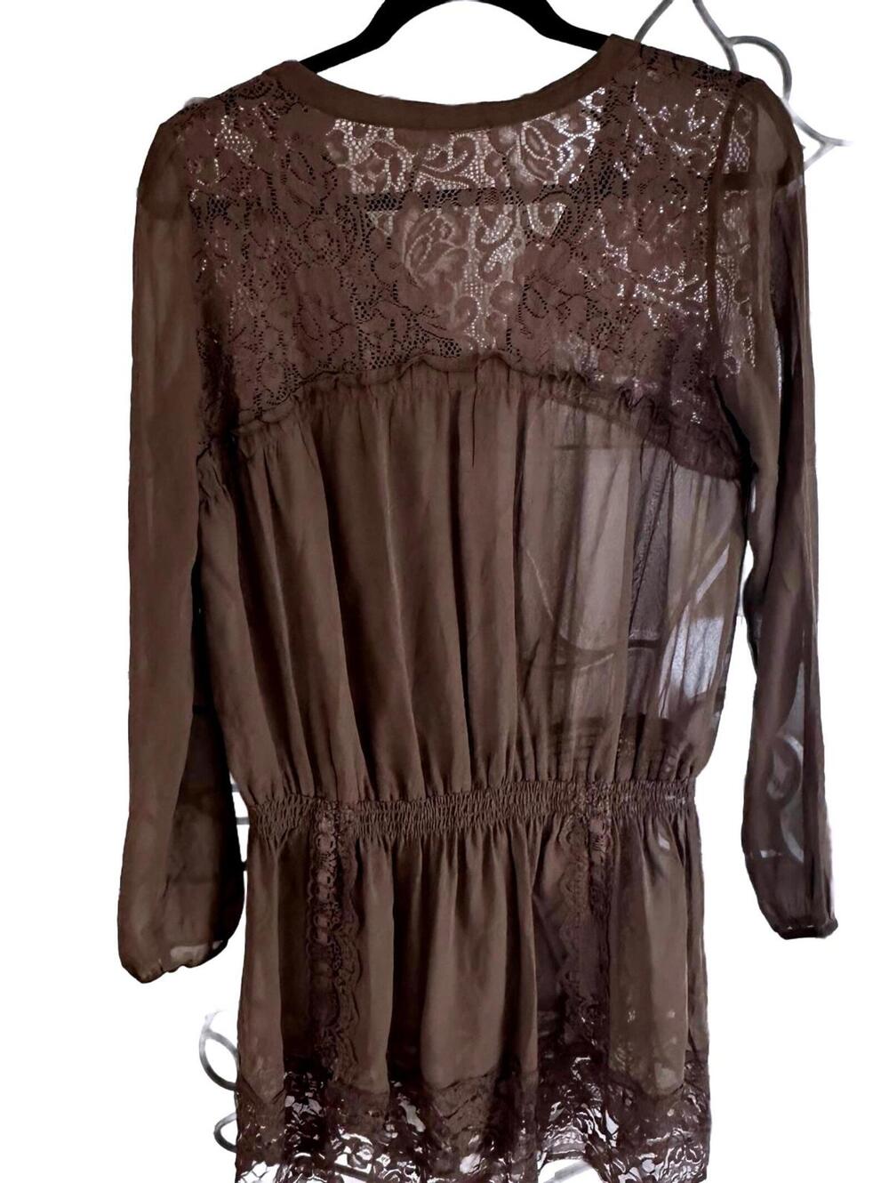 Intimissimi Brown Sheer Silk blend & Laced Blouse - Medium